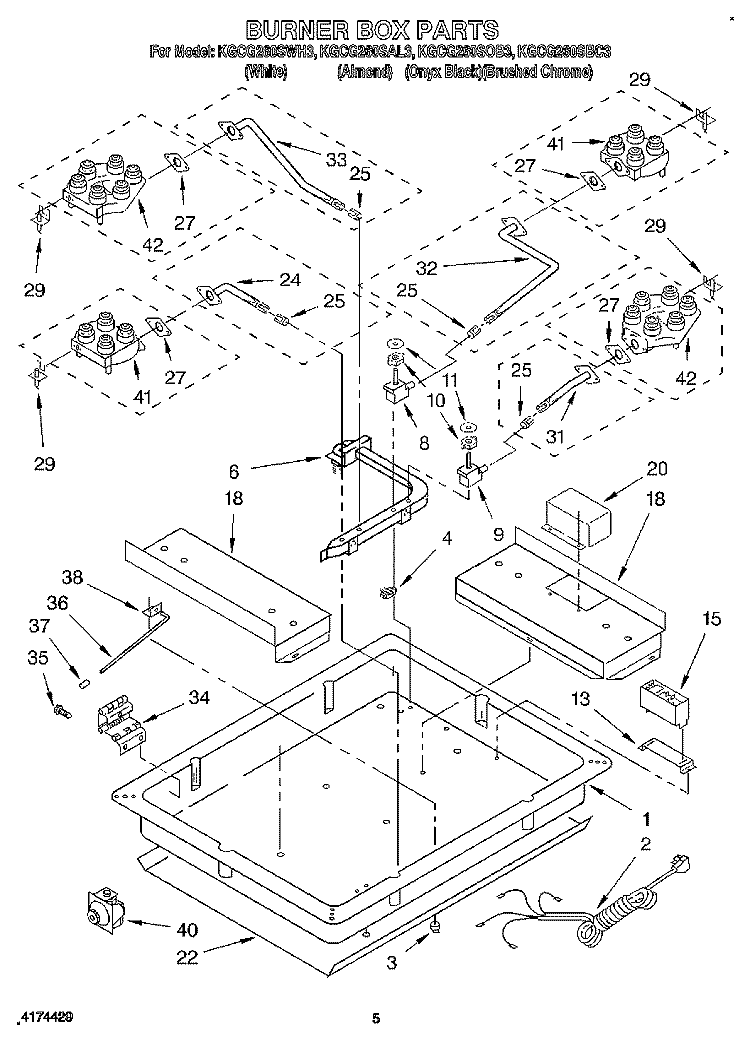 BURNER BOX Diagram and Parts List for KGCG260SAL3  KitchenAid Cooktop