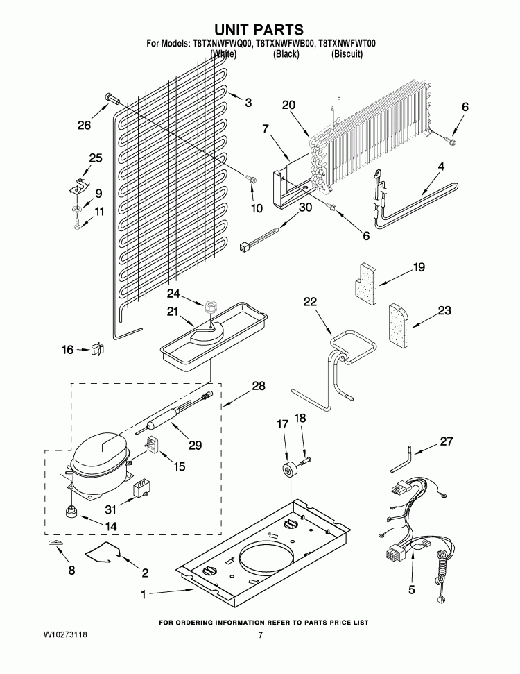 UNIT PARTS Diagram and Parts List for T8TXNWFWB00  Estate Refrigerator