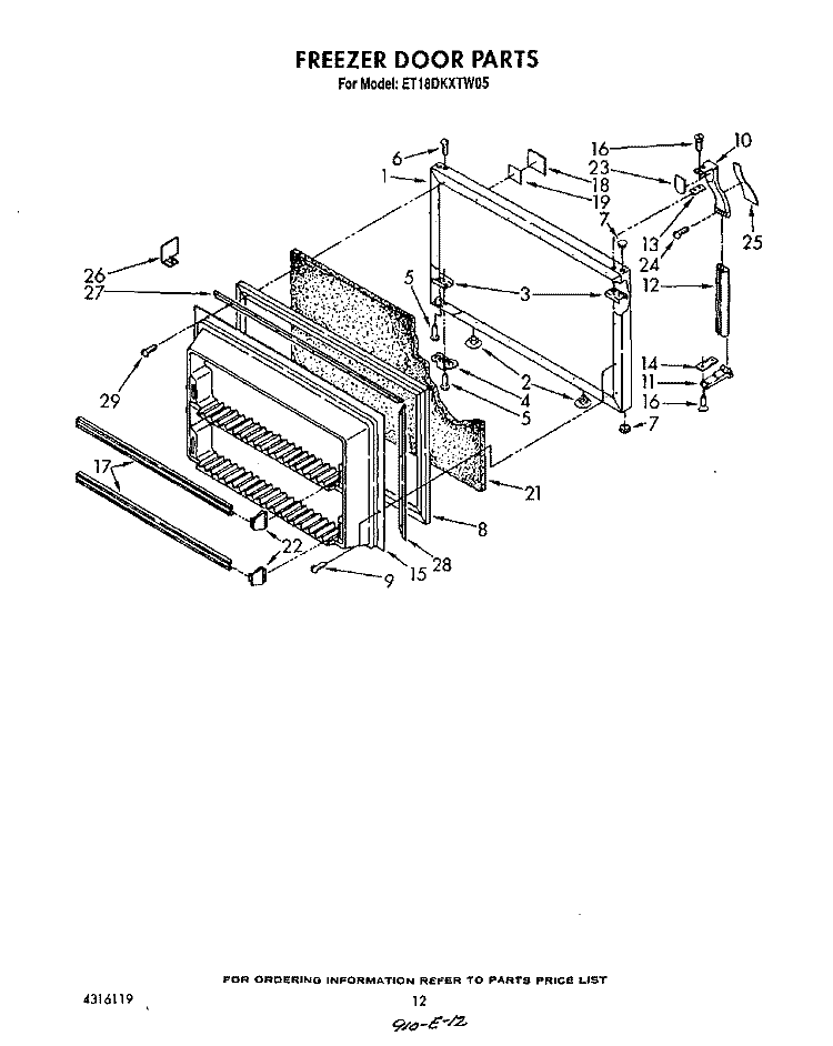 FREEZER DOOR Diagram and Parts List for ET18DKXTG05  Whirlpool Refrigerator