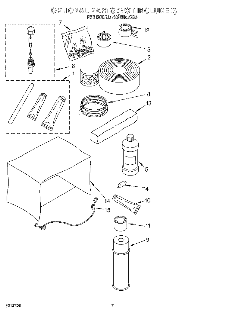OPTIONAL Diagram and Parts List for 4XACM07DD0  Whirlpool Air Conditioner