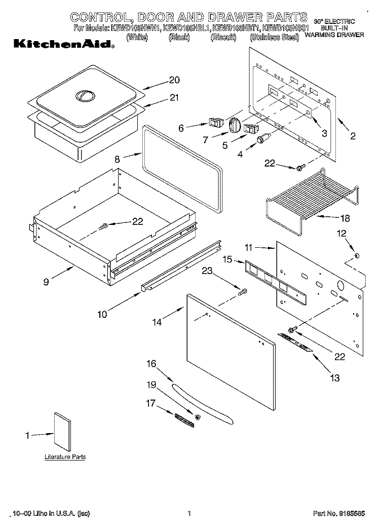 SECTION Diagram and Parts List for KEWD105HSS1  KitchenAid Warming Drawer