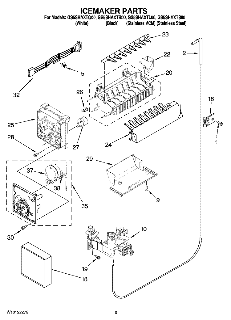 ICEMAKER PARTS, OPTIONAL PARTS (NOT INCLUDED) Diagram and Parts List for GS5SHAXTB00  Whirlpool Refrigerator