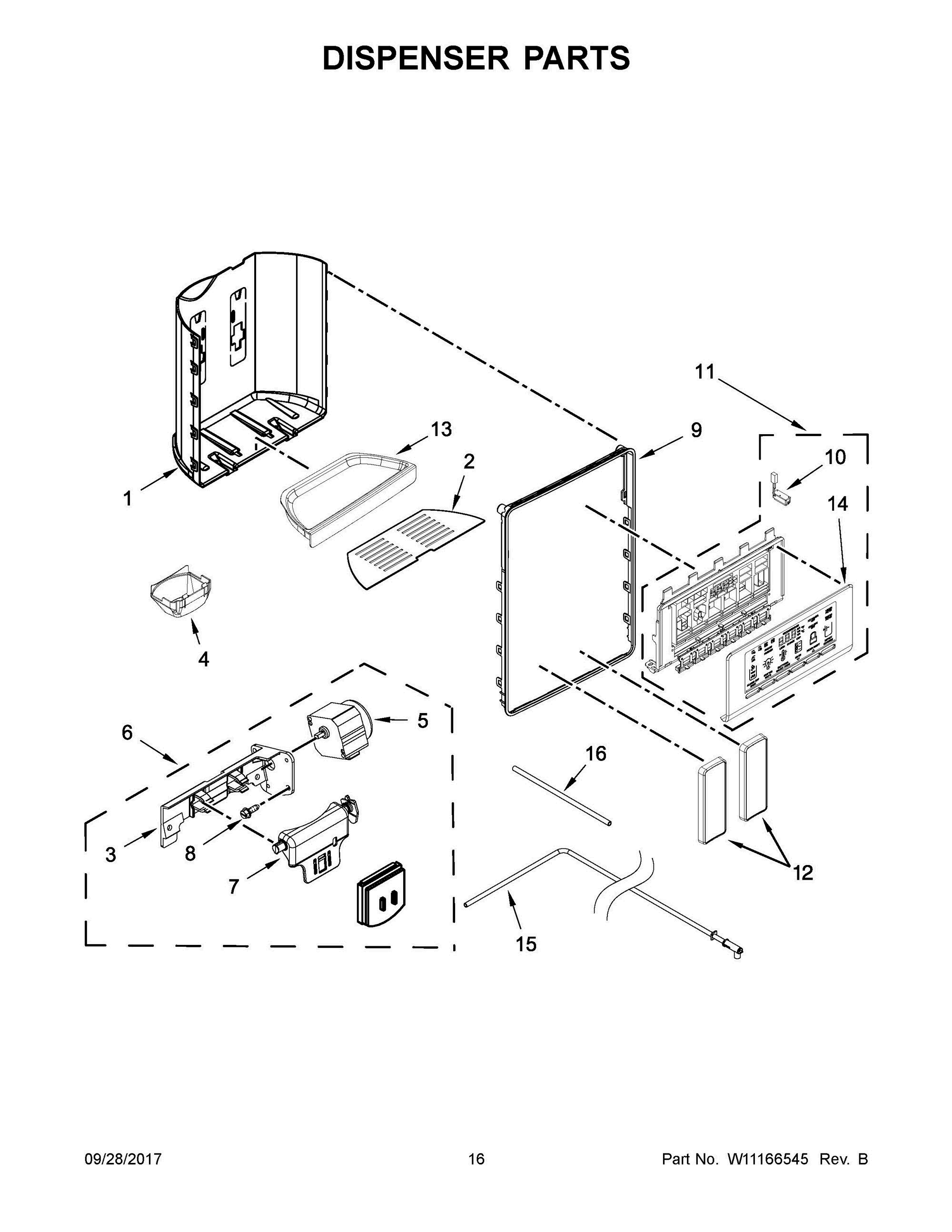09 - DISPENSER PARTS Diagram and Parts List for WRS571CIDW01  Whirlpool Refrigerator