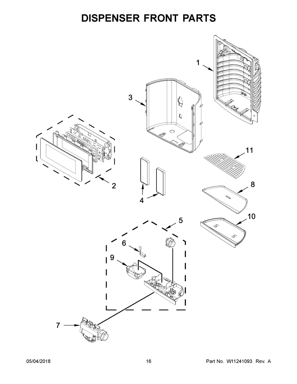 Dispenser Front Parts Diagram and Parts List for KRFF507HBS00  Whirlpool Refrigerator