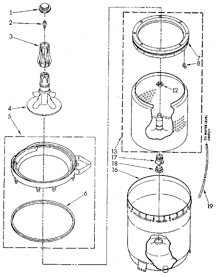 Agitator, Basket And Tub Diagram and Parts List for LA5300XSM1  Whirlpool Washer