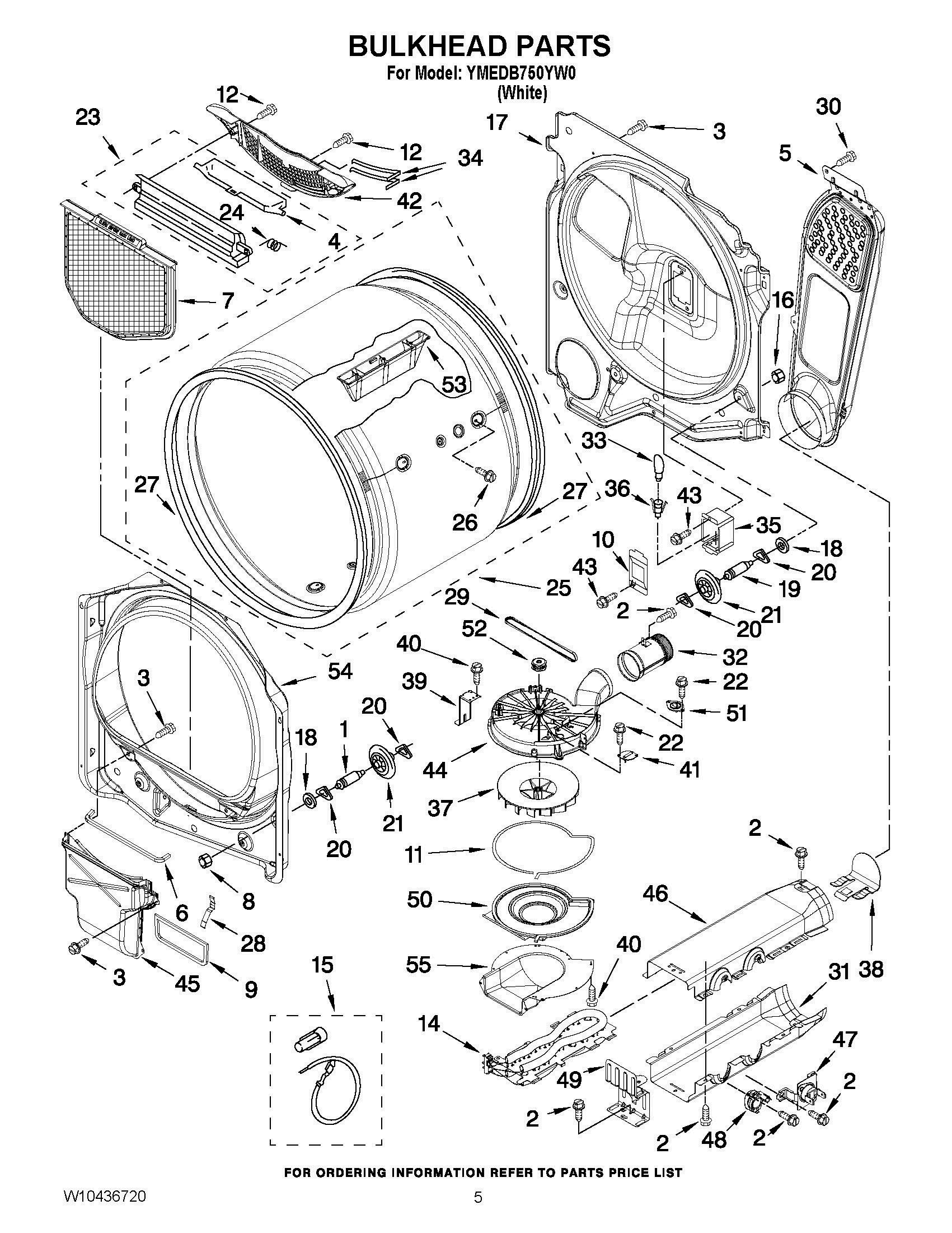 03 - BULKHEAD PARTS Diagram and Parts List for YMEDB750YW0  Whirlpool Dryer