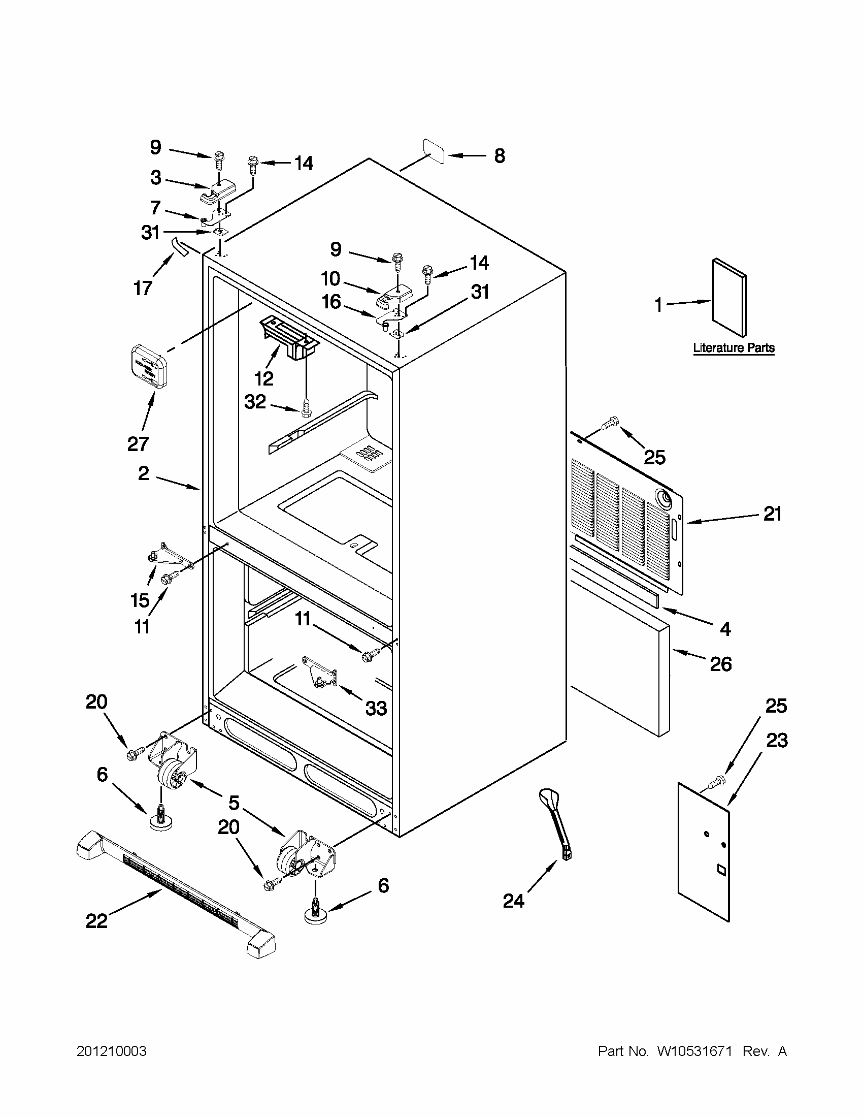 Cabinet Parts Diagram and Parts List for 59679219011  Kenmore Refrigerator
