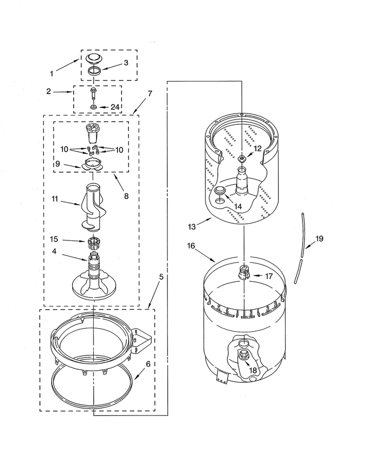 Agitator/basket/tub Diagram and Parts List for LSR6333LQ0  Whirlpool Washer