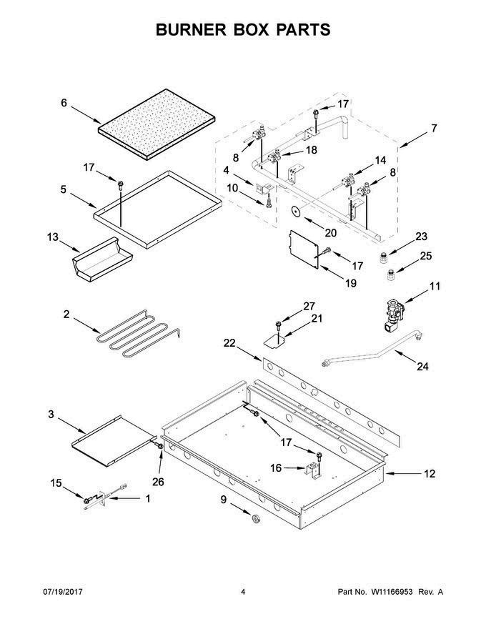 03 - Burner Box Parts Diagram and Parts List for KDRS463VBK01  KitchenAid Range