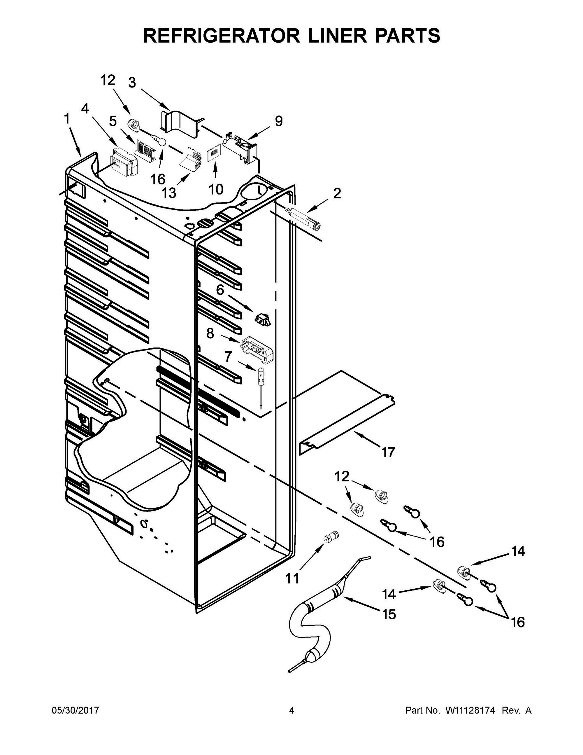 03 - REFRIGERATOR LINER PARTS Diagram and Parts List for WRS571CIDB02  Whirlpool Refrigerator