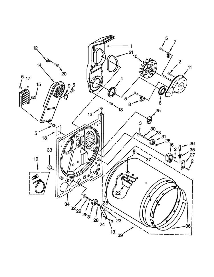 Bulkhead Parts Diagram and Parts List for 11065202310  Kenmore Dryer