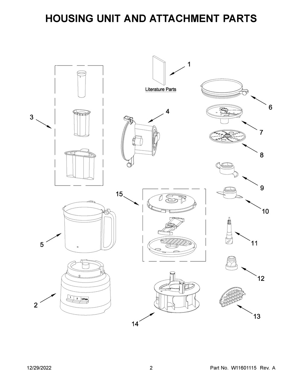 Housing Unit And Attachment Parts Diagram and Parts List for 5KFP1319BER0  KitchenAid Food Processor