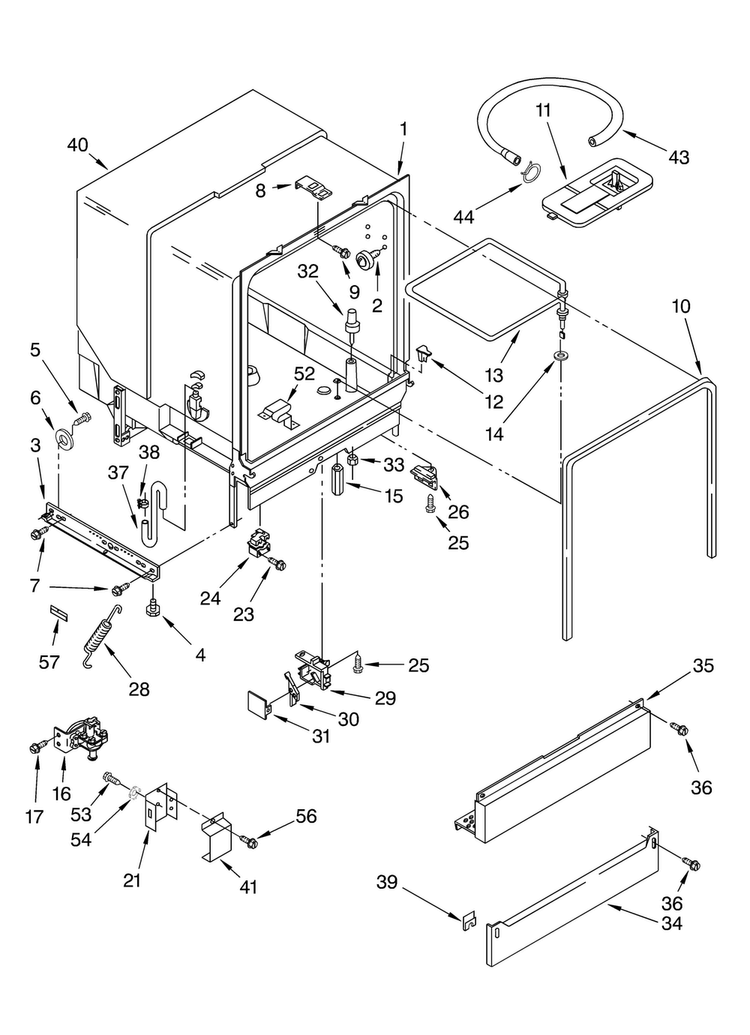 Tub Assembly Parts Diagram and Parts List for DU890SWLT0  Whirlpool Dishwasher