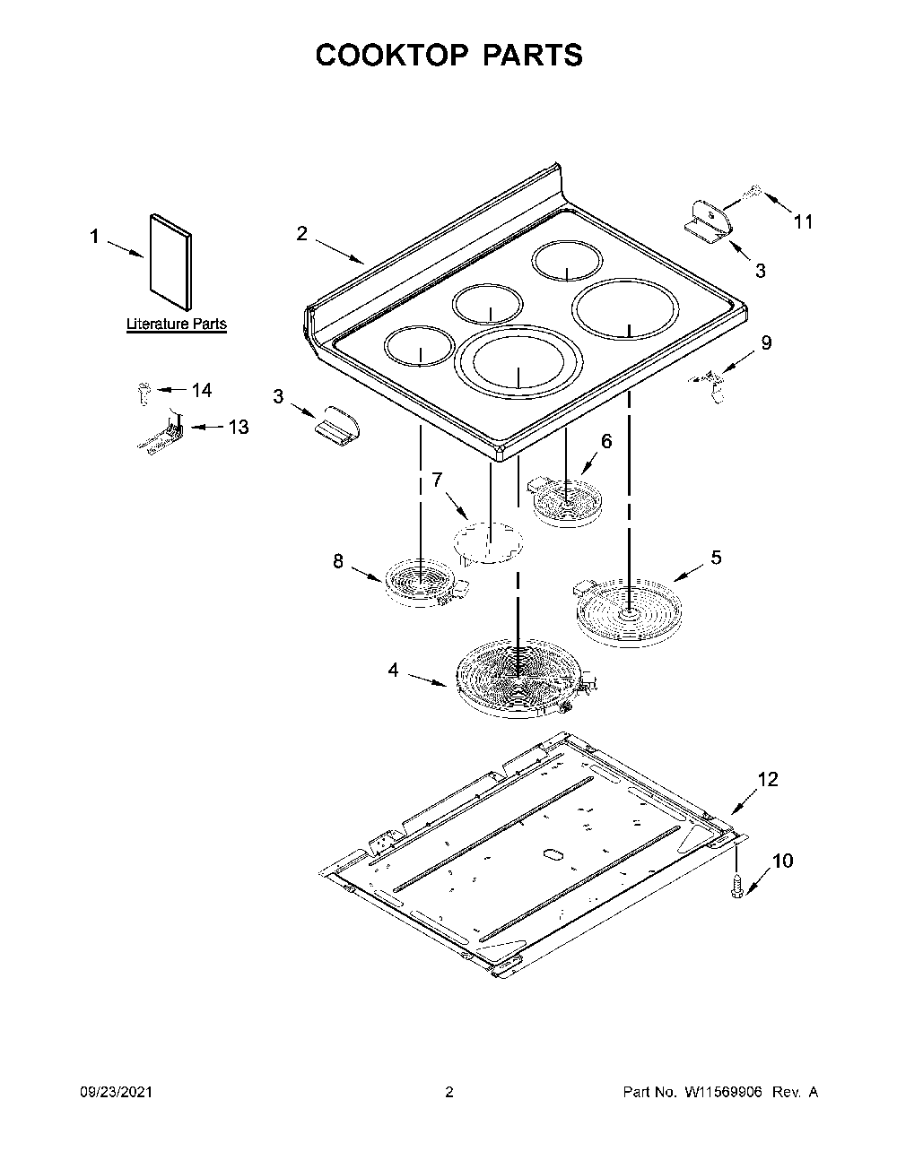Cooktop Parts Diagram and Parts List for KFEG500EWH4  KitchenAid Range