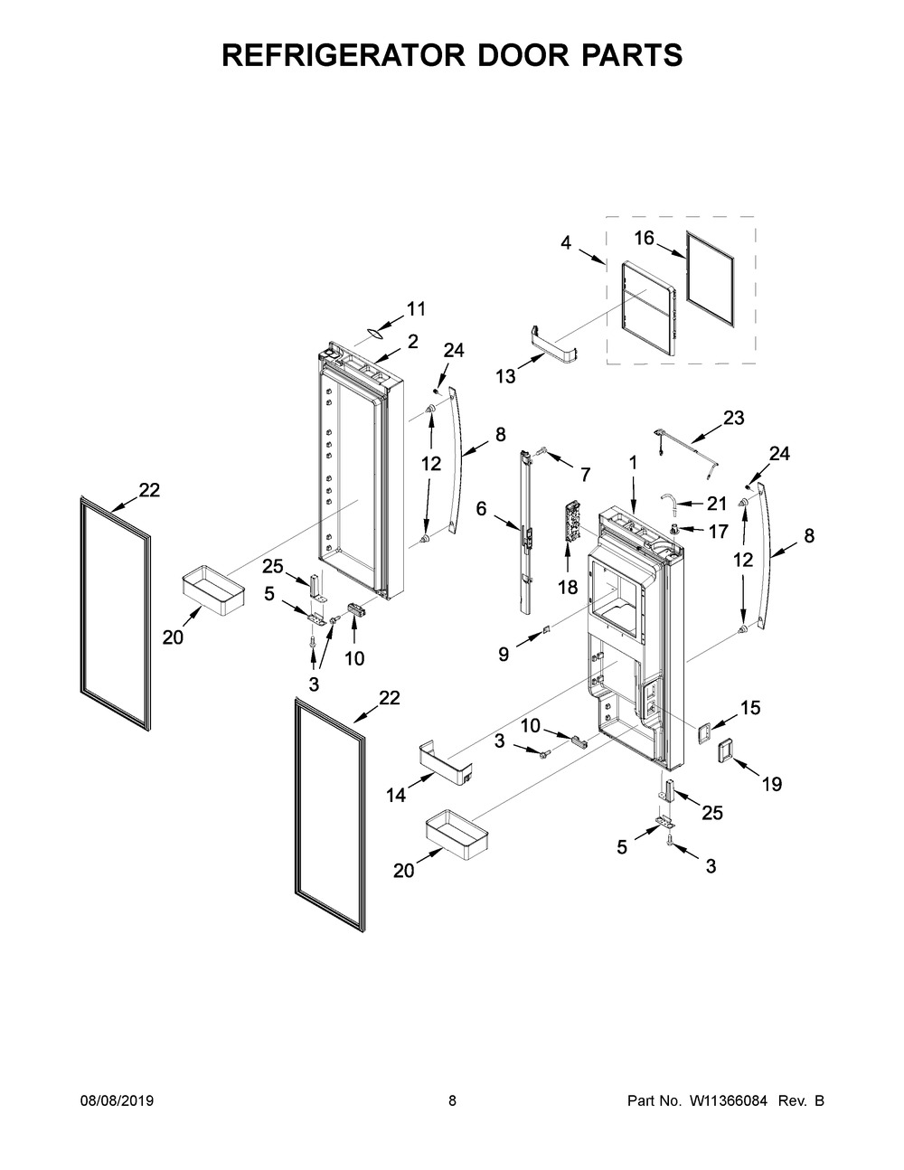 Refrigerator Door Parts Diagram and Parts List for WRF954CIHV01  Whirlpool Refrigerator