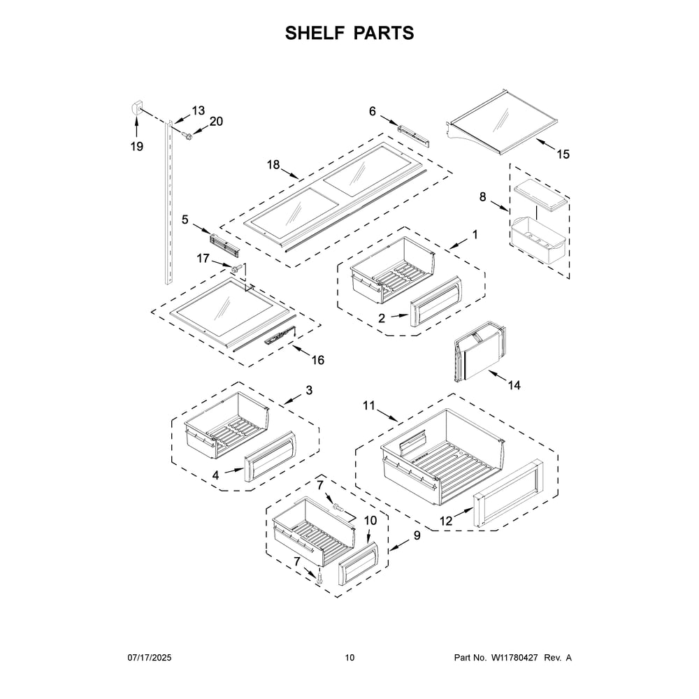 Shelf Parts Diagram and Parts List for KBBR336SPS00  KitchenAid Refrigerator