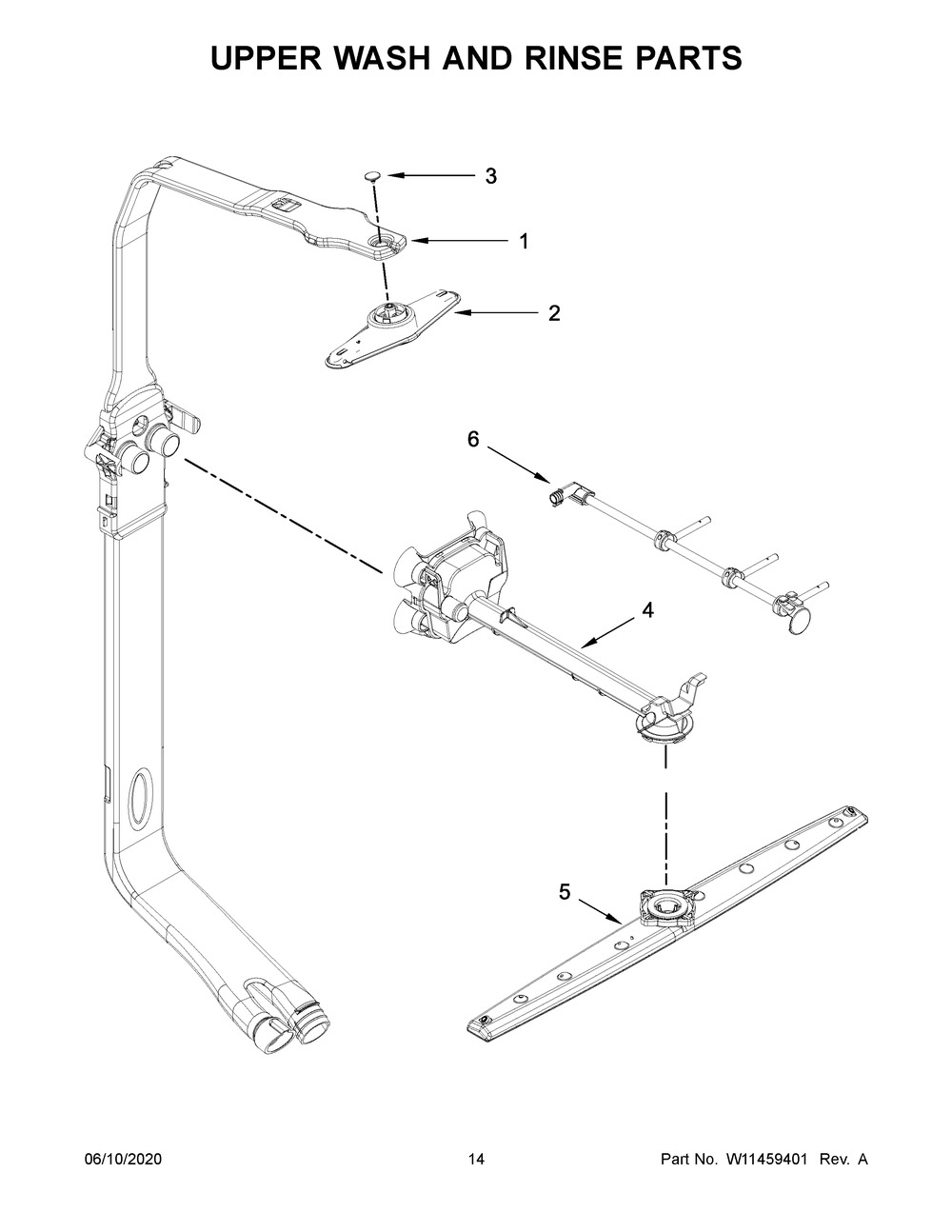 Upper Wash And Rinse Parts Diagram and Parts List for KDTE204GPS1  Whirlpool Dishwasher