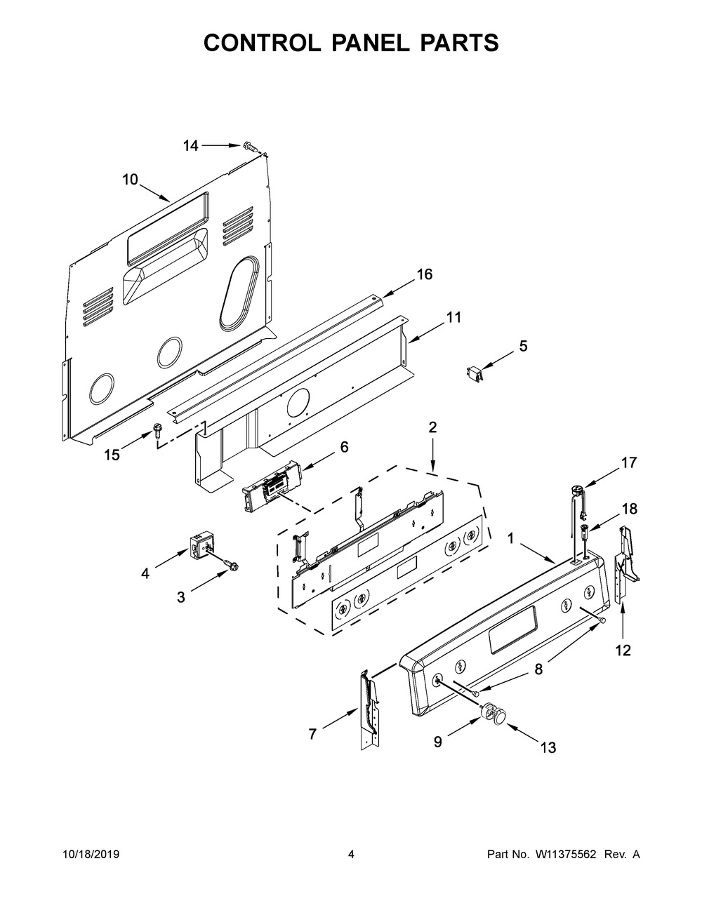 Control Panel Parts Diagram and Parts List for YKFEG500EWH3  Whirlpool Range