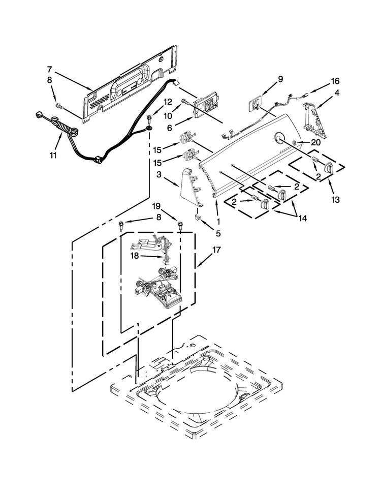 Controls And Water Inlet Parts Diagram and Parts List for 11020102312  Kenmore Washer