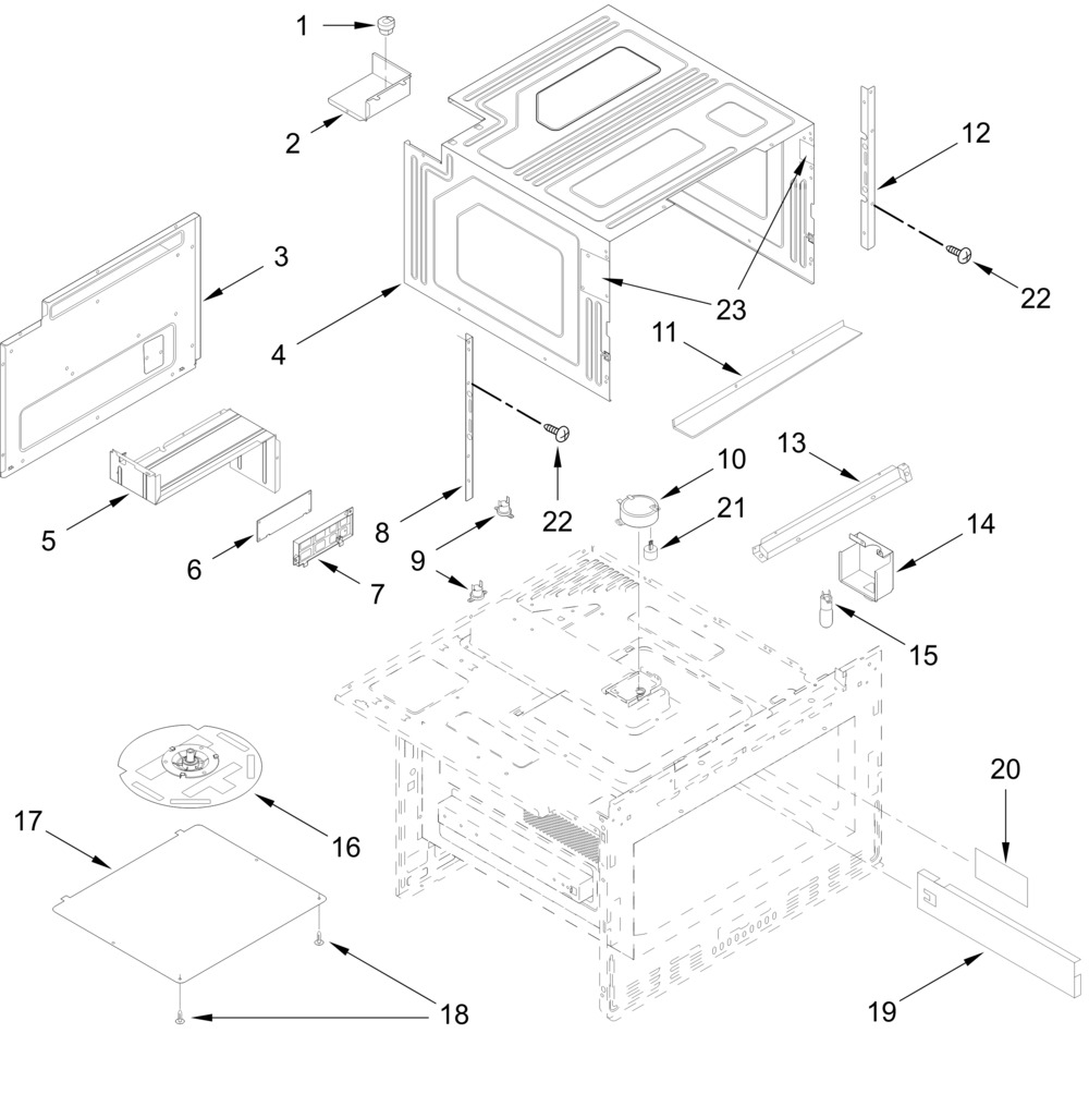 Oven Cavity Parts Diagram and Parts List for KMBD104GSS03  Whirlpool Microwave