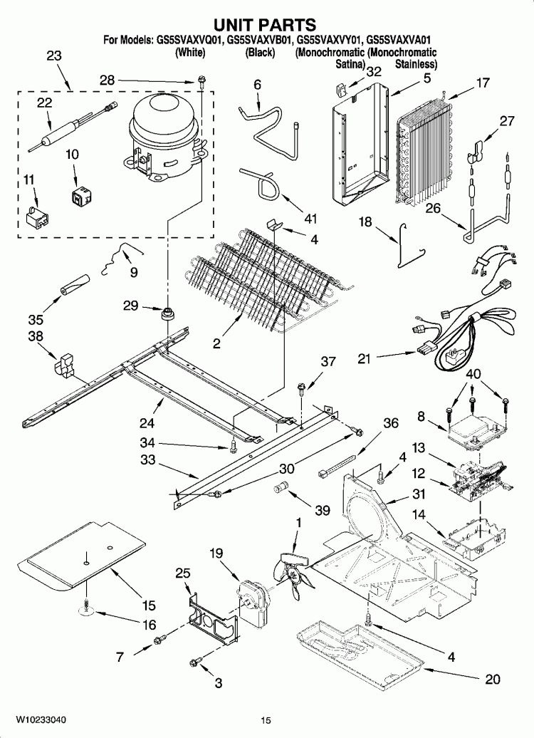 UNIT PARTS Diagram and Parts List for GS5SVAXVB01  Whirlpool Refrigerator