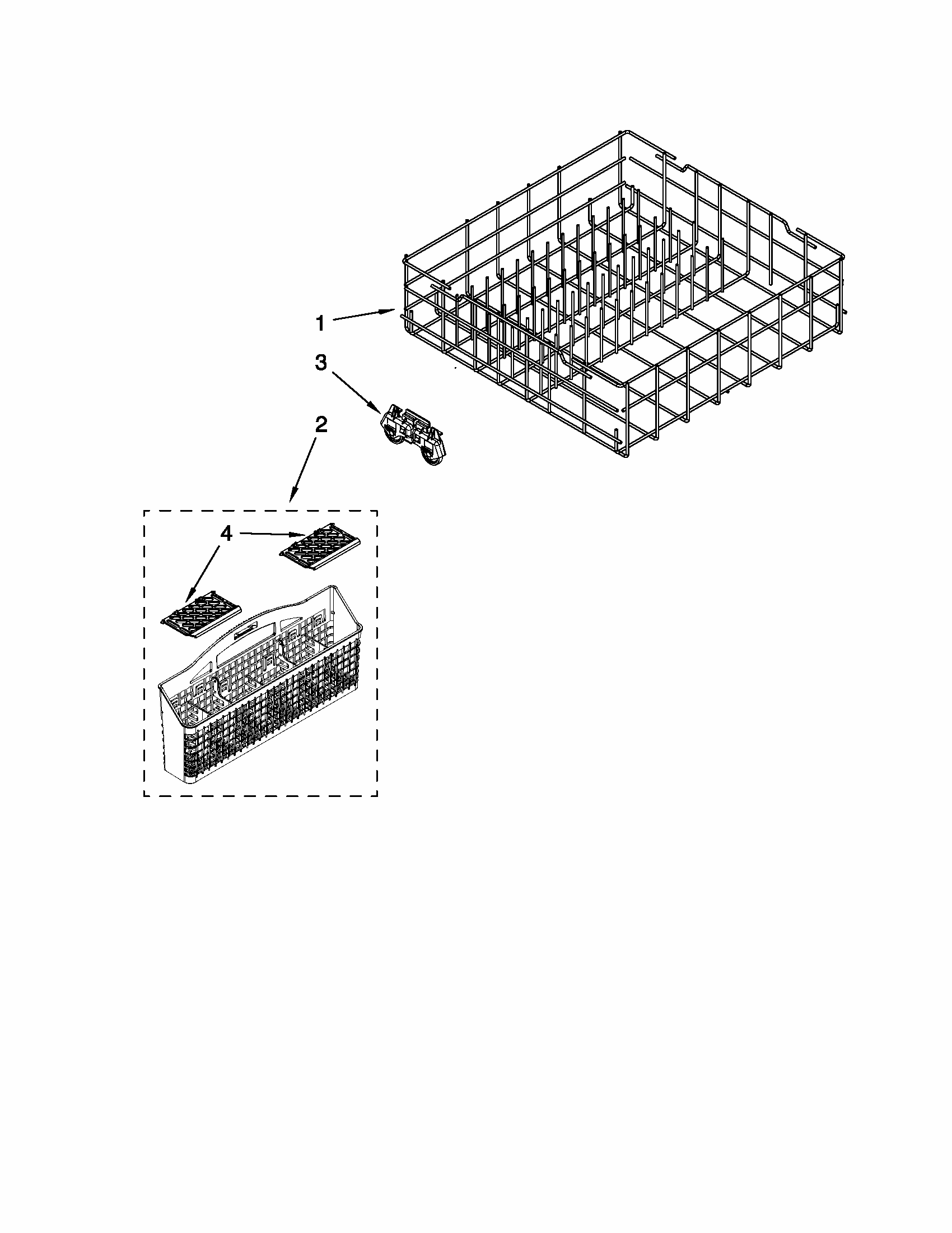 Lower Rack Parts Diagram and Parts List for 66513023K110  Kenmore Dishwasher