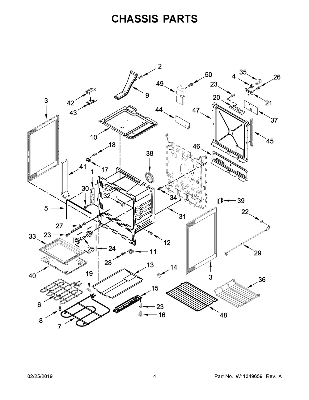 Chassis Parts Diagram and Parts List for YIEL730CS2  Whirlpool Dryer