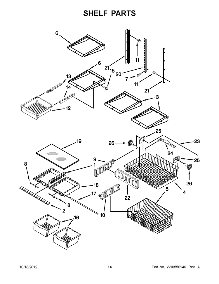 SHELF PARTS Diagram and Parts List for GB2FHDXWS08  Whirlpool Refrigerator