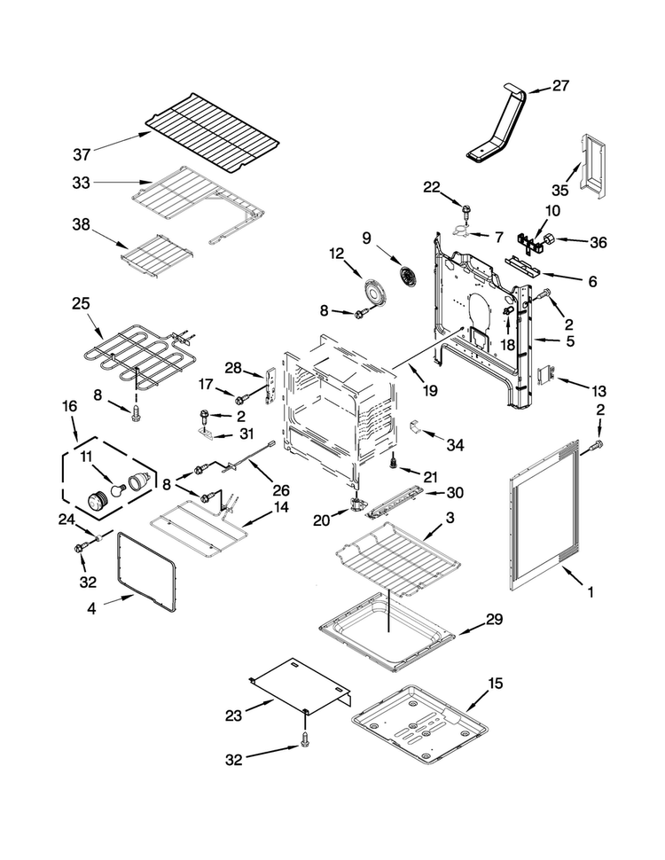 Chassis Parts Diagram and Parts List for WFE720H0AS1  Whirlpool Range