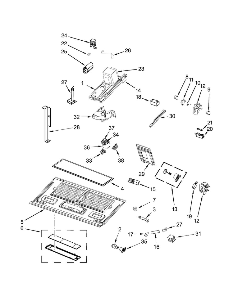 Interior And Ventilation Parts Diagram and Parts List for WMH73521CE1  Whirlpool Microwave