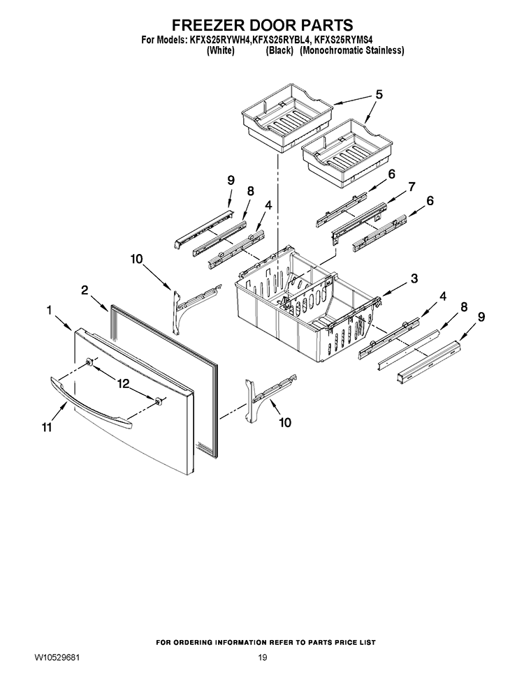 FREEZER DOOR PARTS Diagram and Parts List for KFXS25RYWH4  KitchenAid Refrigerator