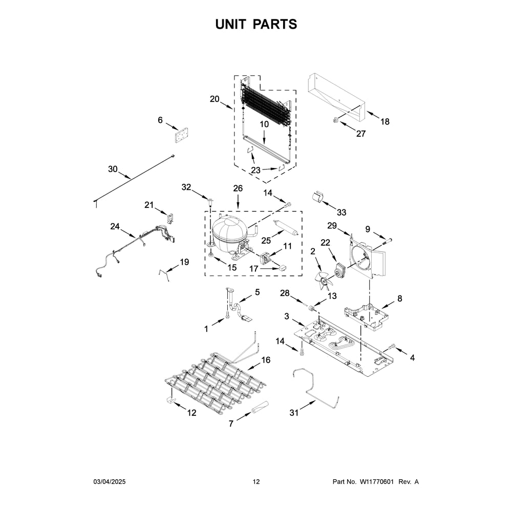Unit Parts Diagram and Parts List for KRFF577KBS05  KitchenAid Refrigerator
