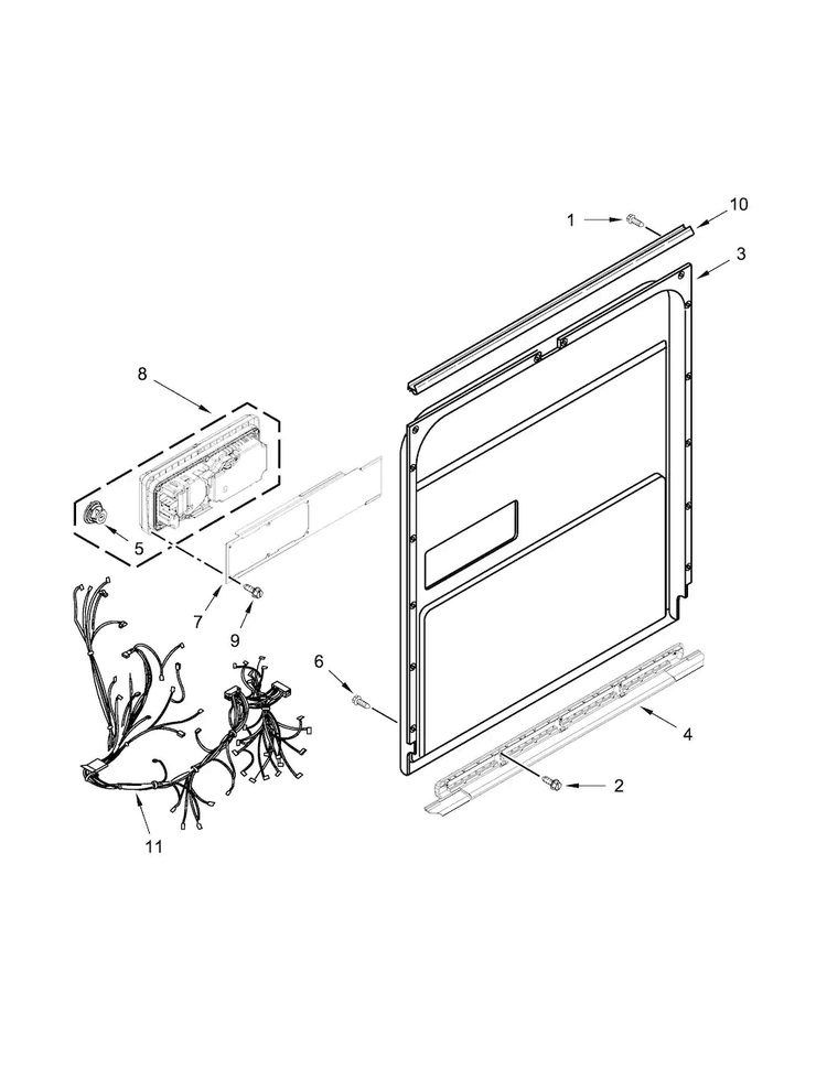 Inner Door Parts Diagram and Parts List for KDFE204EWH0  KitchenAid Dishwasher
