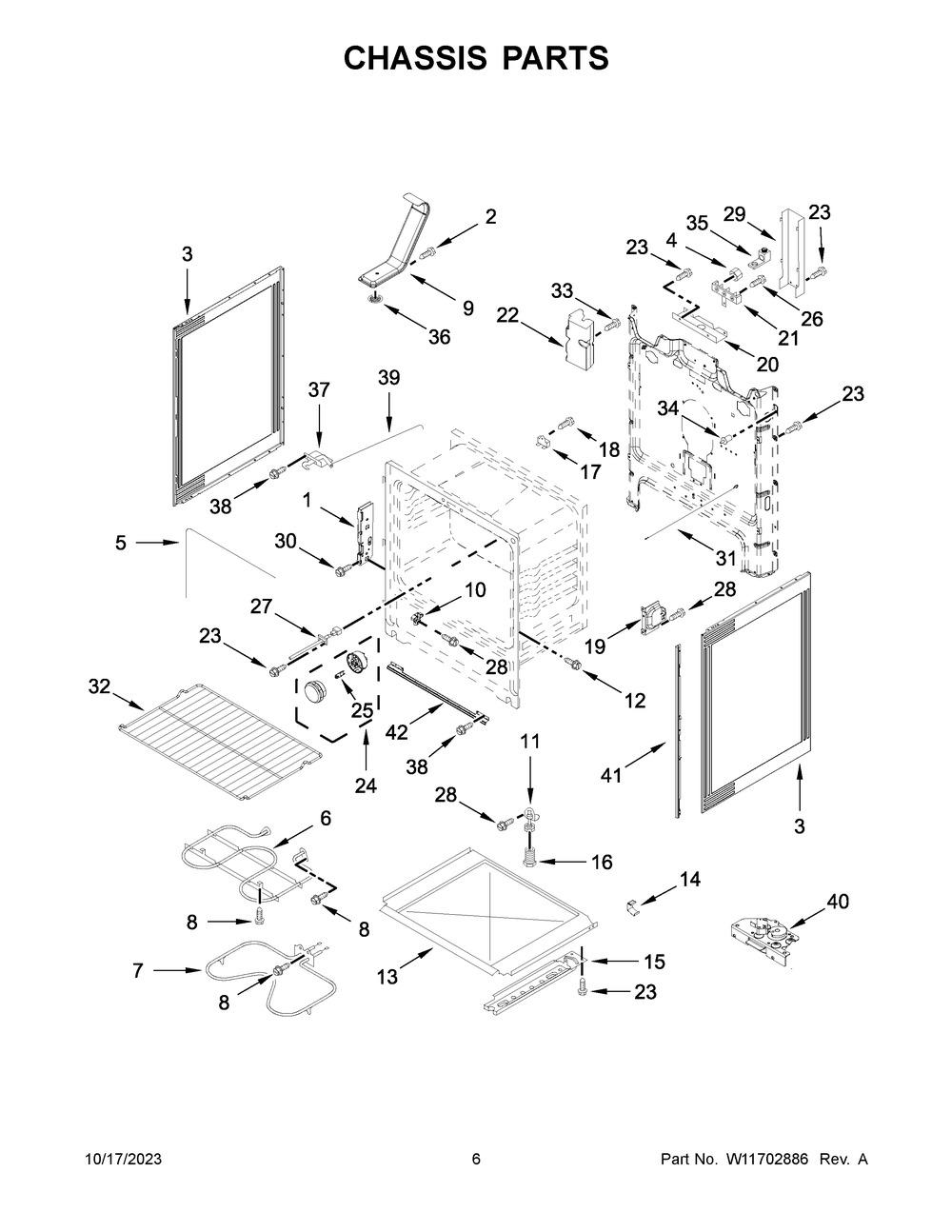 Chassis Parts Diagram and Parts List for WFE525S0JS4  Whirlpool Range