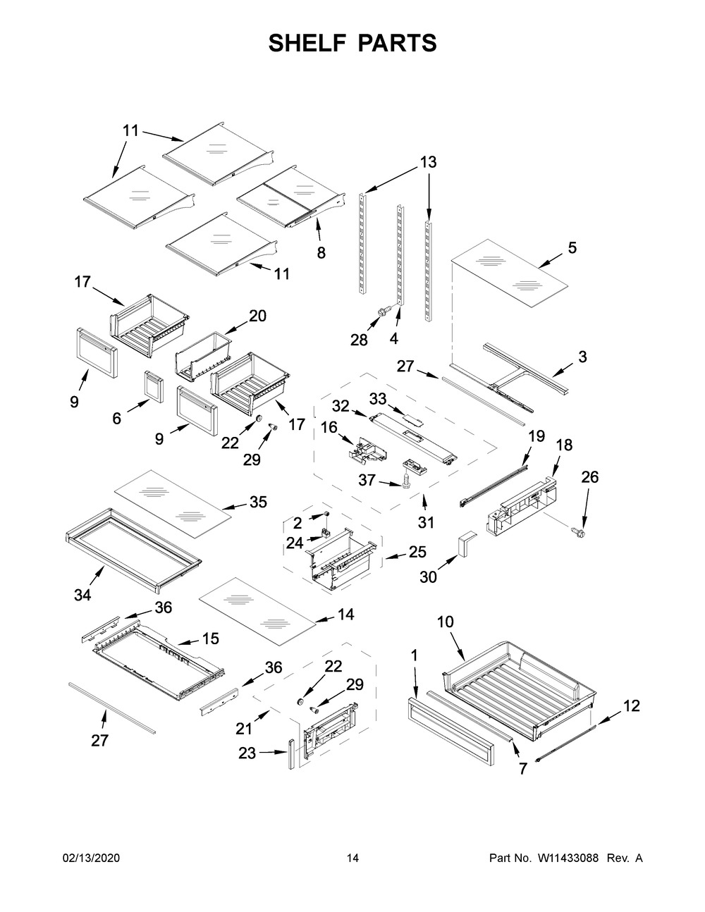 Shelf Parts Diagram and Parts List for WRF757SDHZ01  Whirlpool Refrigerator