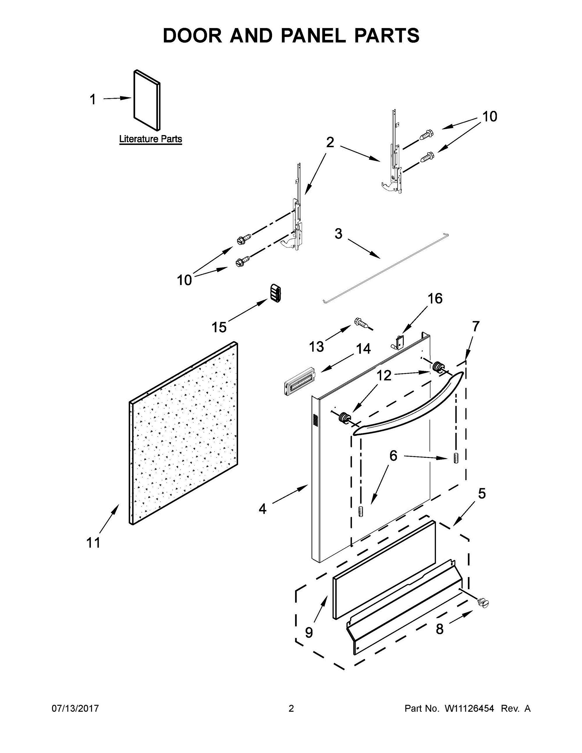 02 - DOOR AND PANEL PARTS Diagram and Parts List for ADB1500ADS4  Whirlpool Dishwasher