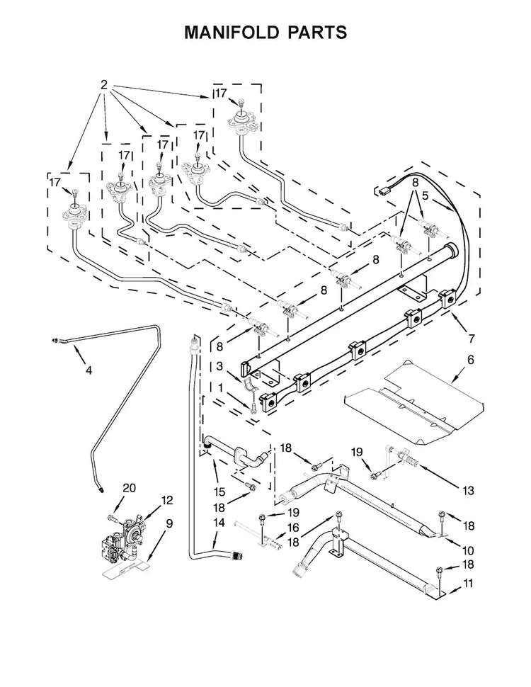 Manifold Parts Diagram and Parts List for KFGG500ESS0  KitchenAid Range
