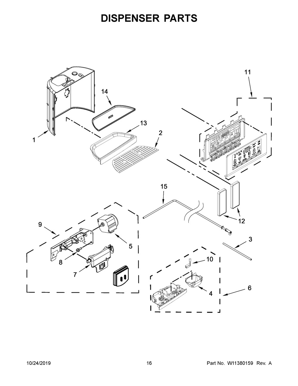 Dispenser Parts Diagram and Parts List for KRSC700HBS00  Whirlpool Refrigerator
