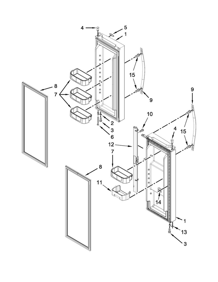 Refrigerator Door Parts Diagram and Parts List for WRF560SFYH04  Whirlpool Refrigerator