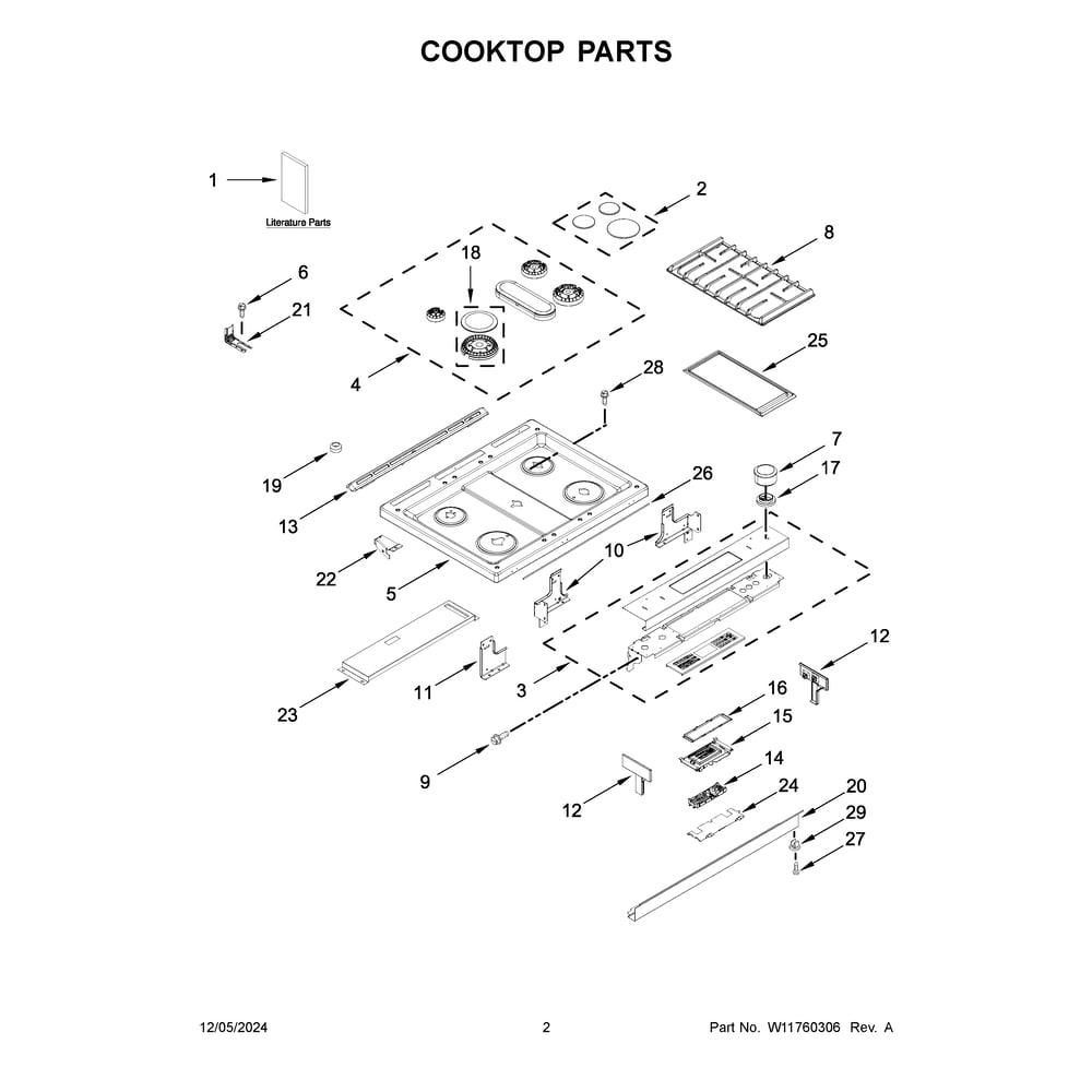 Cooktop Parts Diagram and Parts List for KSDB900ESS6  KitchenAid Range