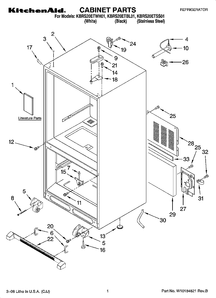 CABINET PARTS Diagram and Parts List for KBRS20ETWH01  KitchenAid Refrigerator