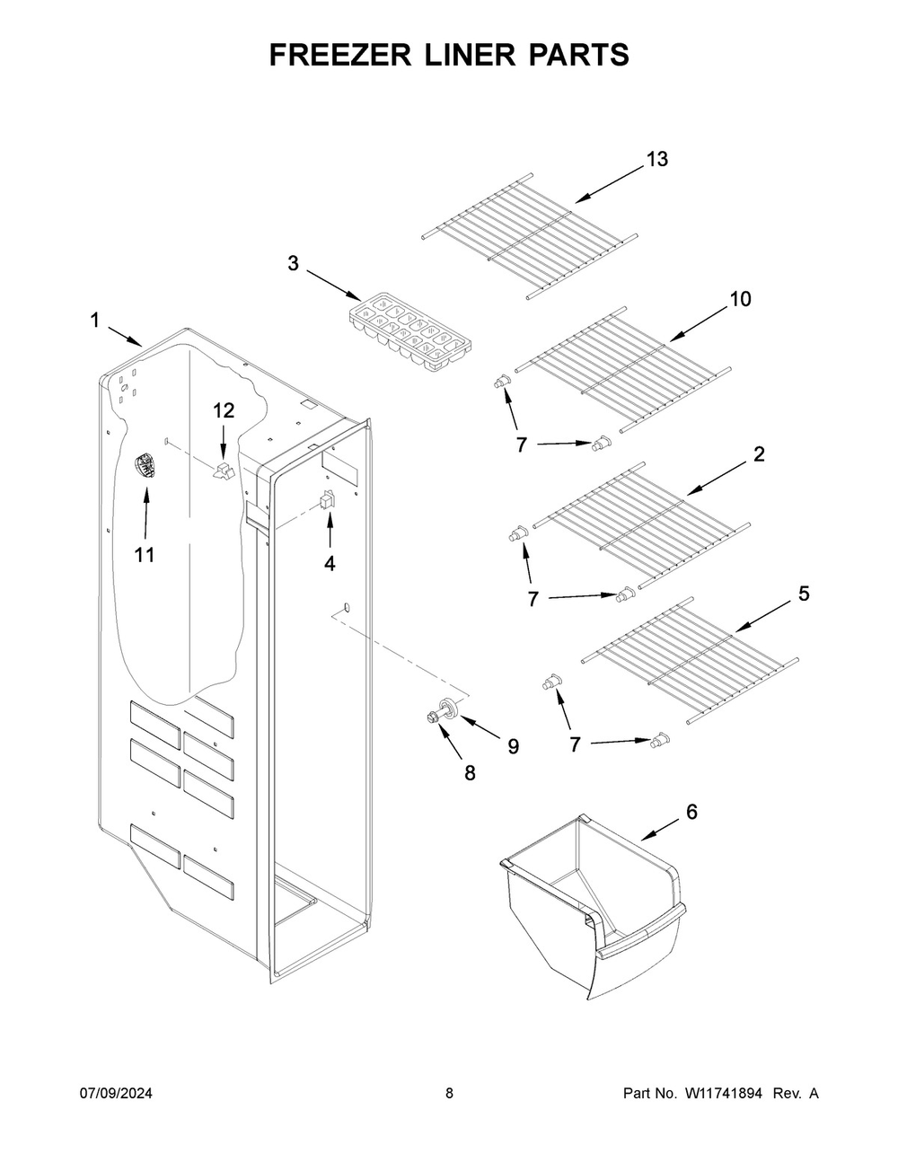 05 - Freezer Liner Parts Diagram and Parts List for MSS25N4MKZ10  Whirlpool Refrigerator