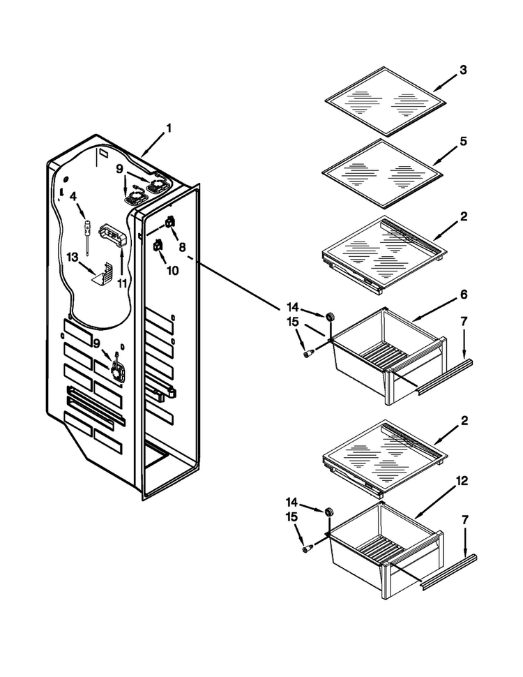 Freezer Liner Parts Diagram and Parts List for KSC24C8EYP03  KitchenAid Refrigerator