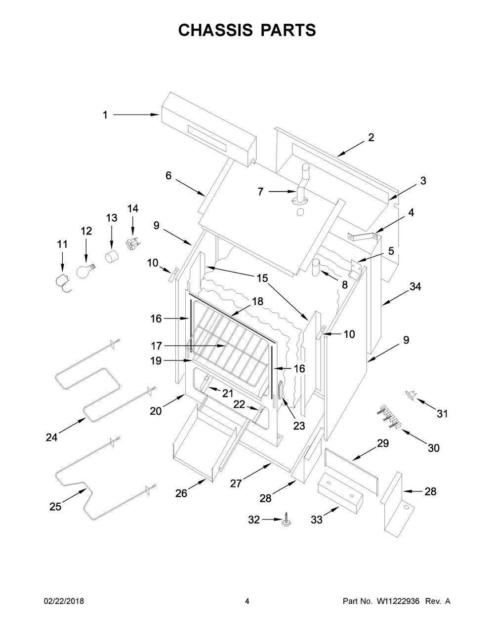 Chassis Parts Diagram and Parts List for WFE500M4HS0  Whirlpool Range