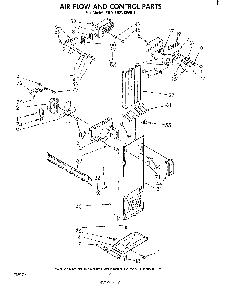 AIR FLOW AND CONTROL Diagram and Parts List for EHD192VKWR1  Whirlpool Refrigerator