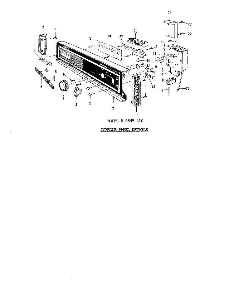 CONSOLE PANEL Diagram and Parts List for 8595L10  Roper Dishwasher
