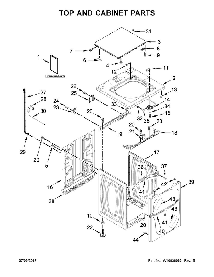 Top And Cabinet Parts Diagram and Parts List for CAE2795FQ0  Whirlpool Washer