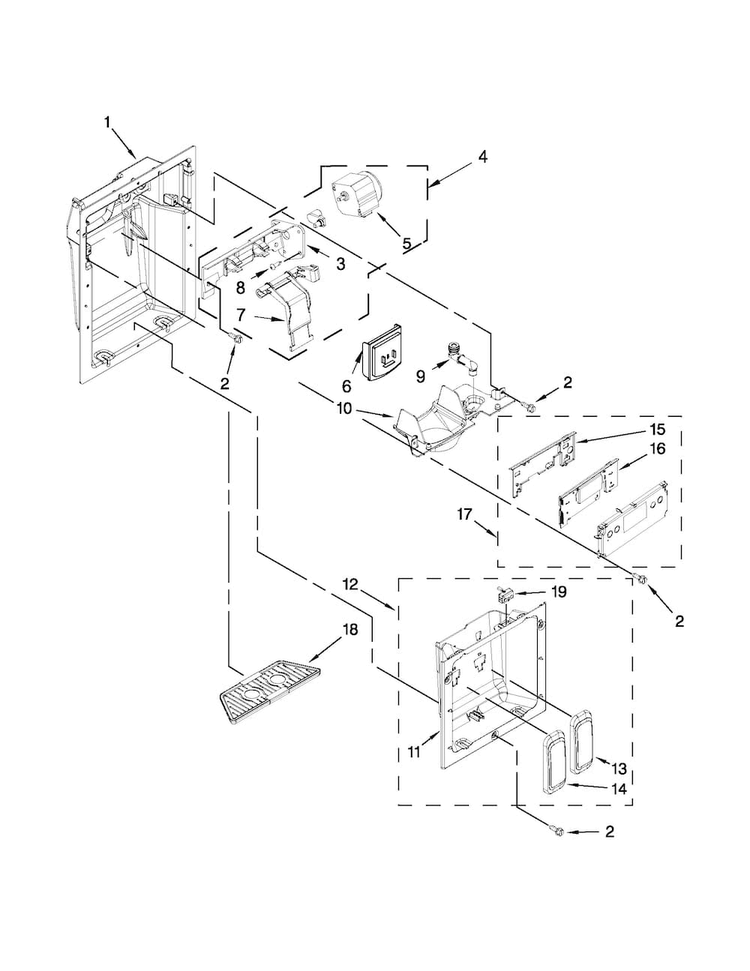 Dispenser Parts Diagram and Parts List for KSSC42QVS06  KitchenAid Refrigerator