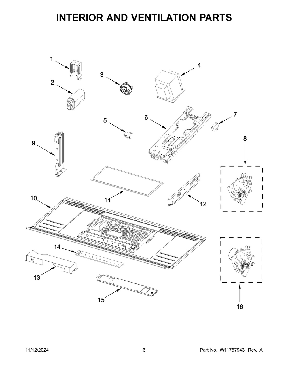 04 - Interior And Ventilation Parts Diagram and Parts List for KMMS230RPS00  Whirlpool Microwave