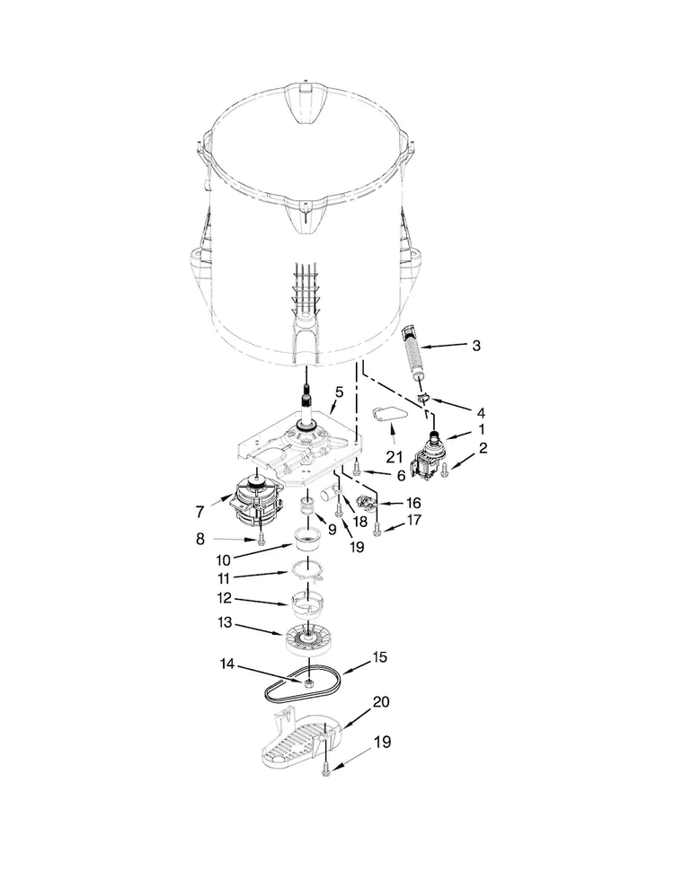 Gearcase, Motor And Pump Parts Diagram and Parts List for 11025132410  Kenmore Washer